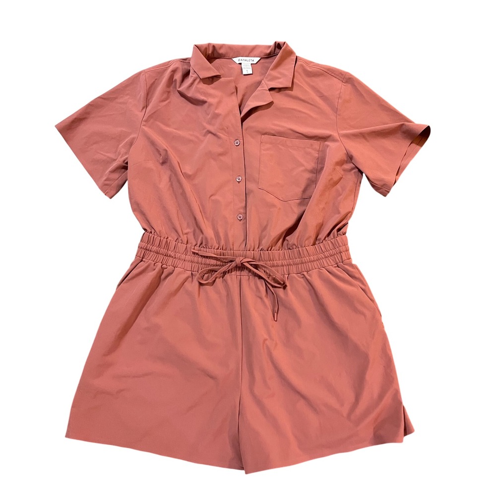 Athleta Presidio Romper Womens Large Rose Pink Short Sleeve Button Front Cargo L